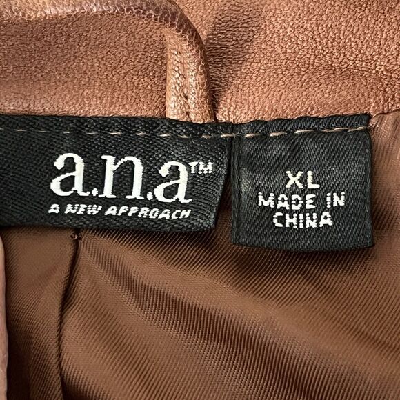 A.N.A. Jr XL Soft Genuine Leather Jacket Brown Blazer Business Casual Peplum Hem - Picture 8 of 12